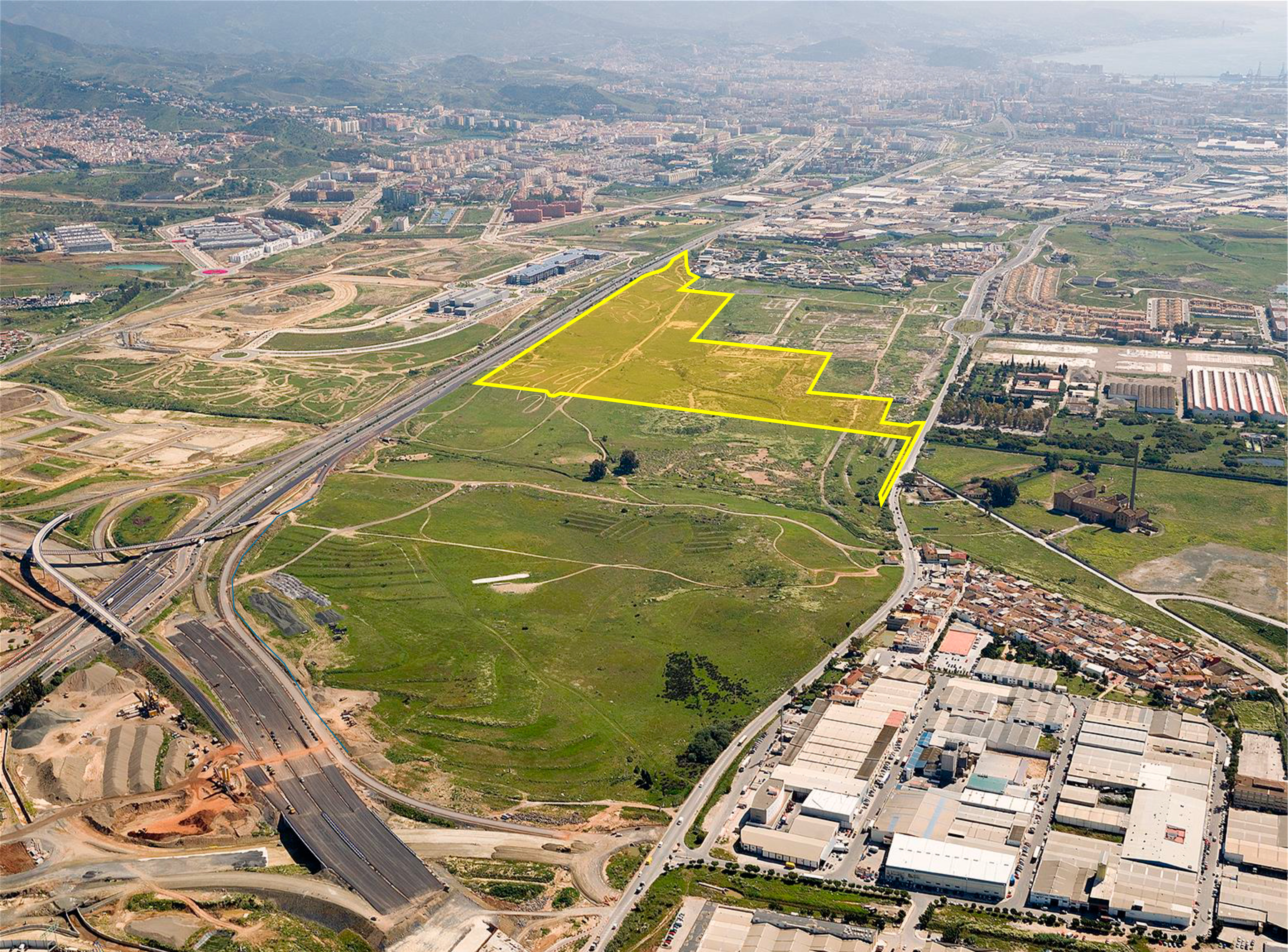 Foto aérea de Málaga con la zona de Buenavista Residencial remarcada